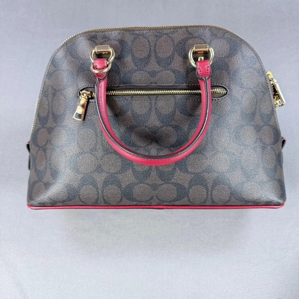 Coach Sierra Satchel Signature Coated Canvas Brown Red 13x9.5 Gold Hardware 2558